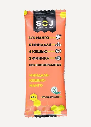 Батончик фруктово-ореховый Soj Миндаль-кешью-манго 40г